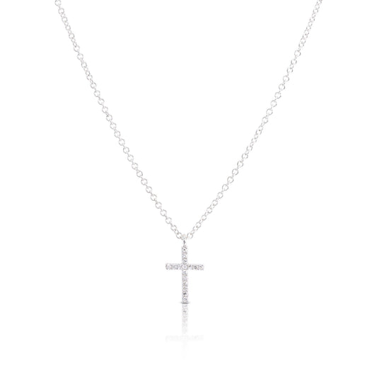 14k WHITE GOLD CROSS NECKLACE