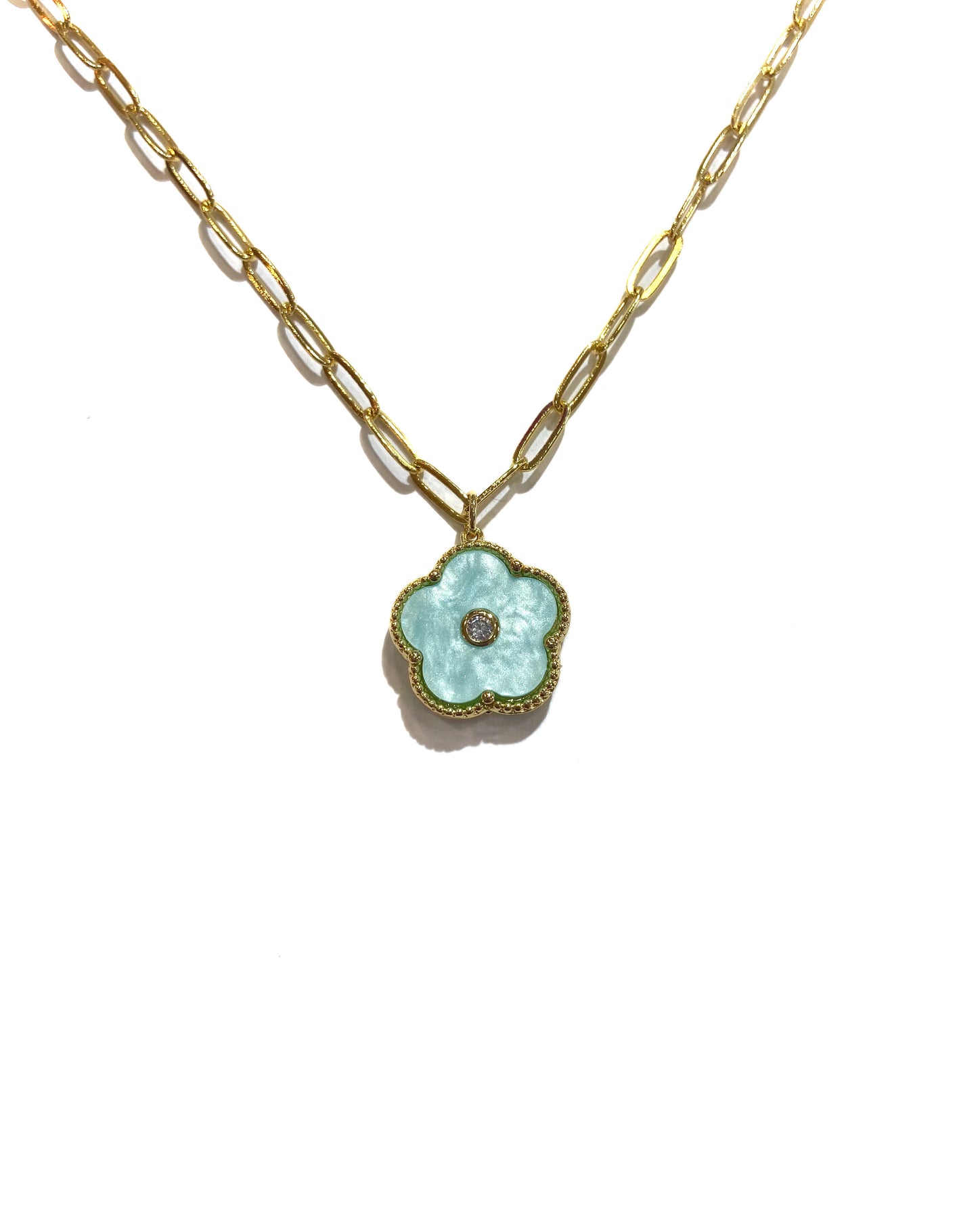 Colorful Flower Necklace with CZ