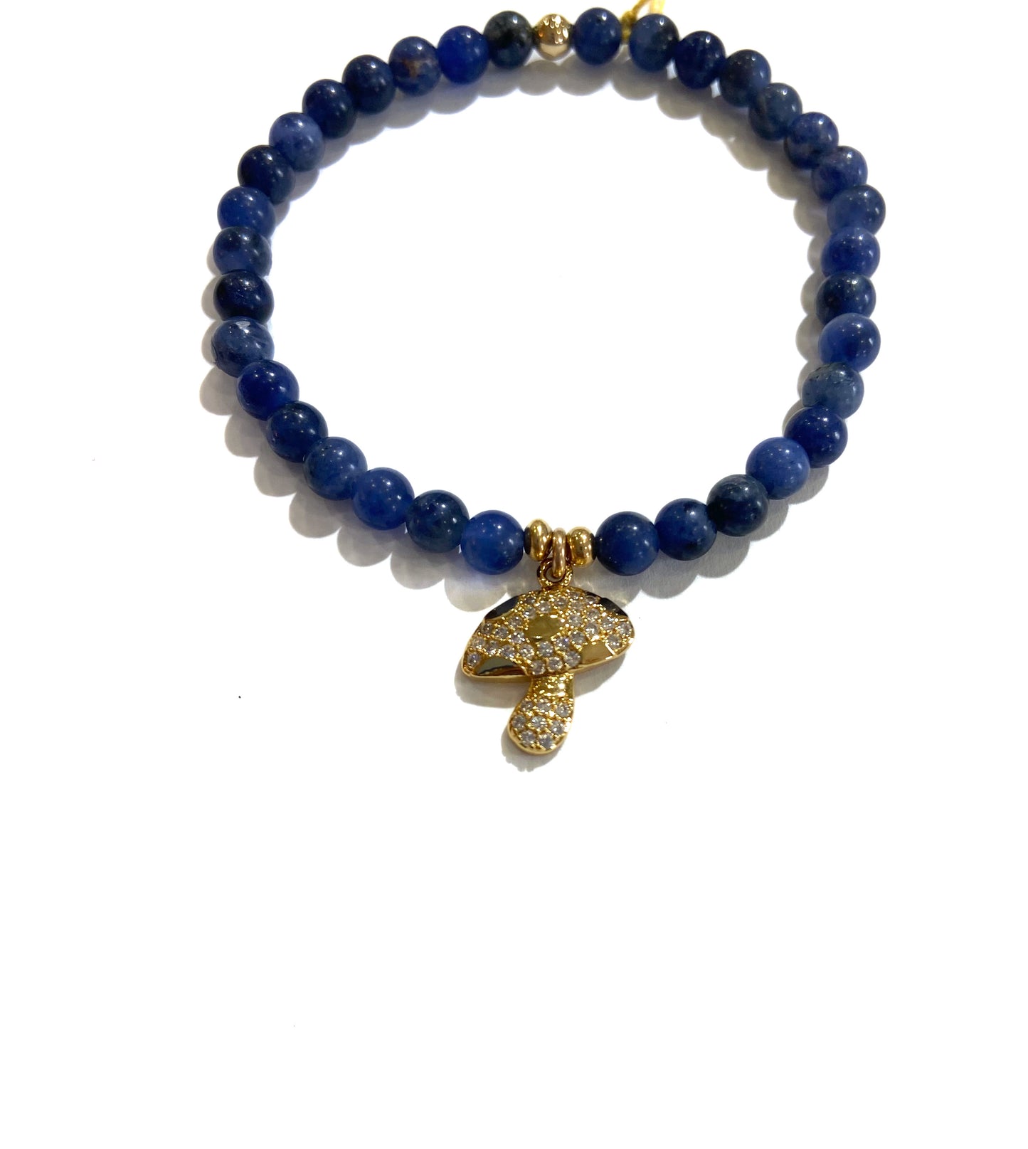 Blue Beaded Bracelet with Mushroom Charm