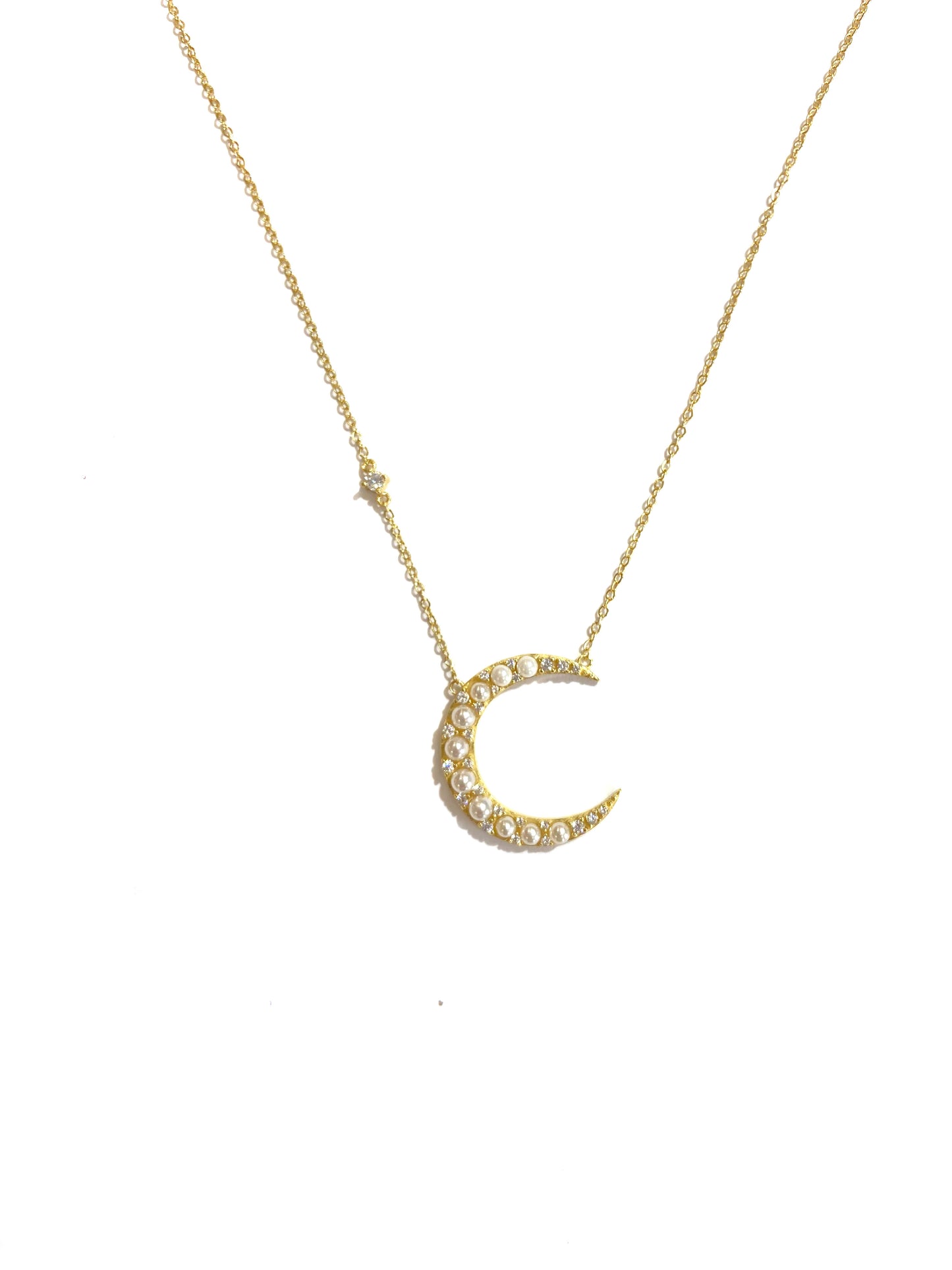 Peal Crescent Moon with Pearls Necklace
