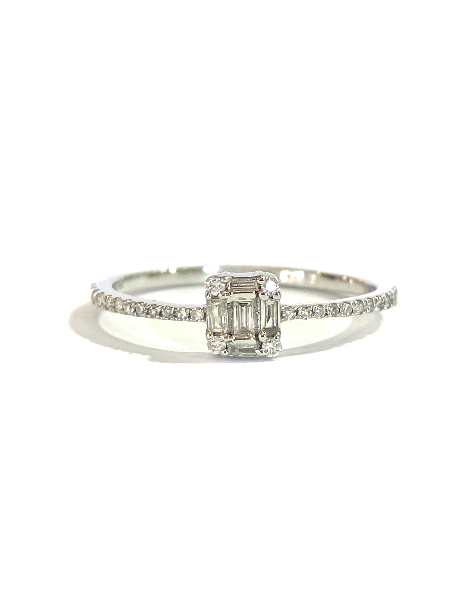 Thin Diamond Ring with Square Cluster of Baguettes