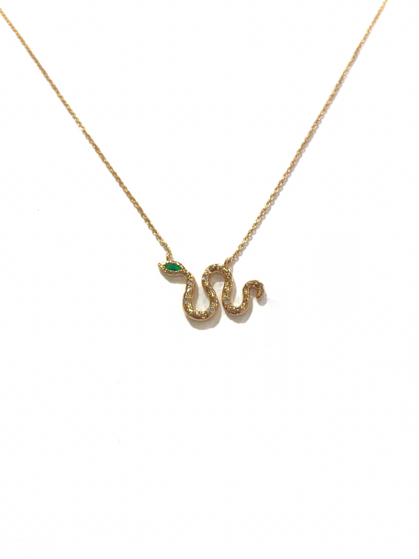Snake CZ Necklace with Green Eye