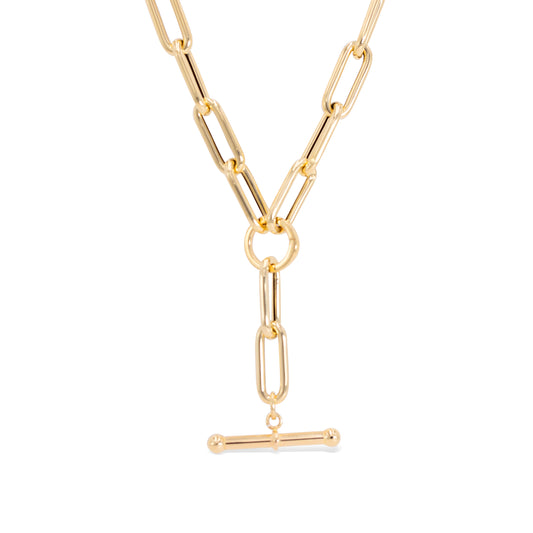 GOLD LINK NECKLACE WITH HANGING TOGGLE