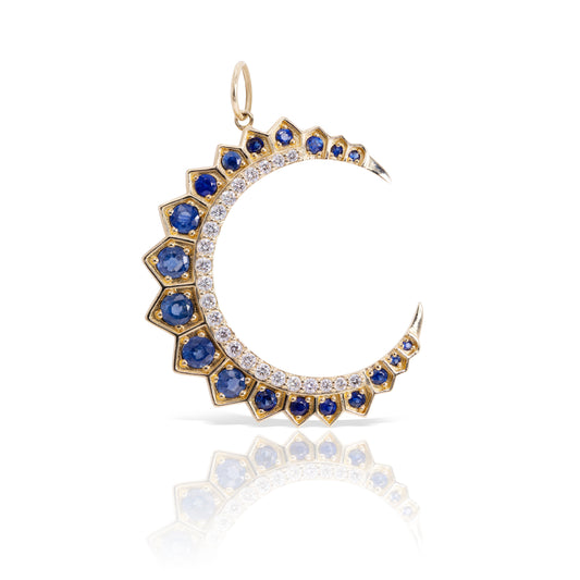 LARGE SAPPHIRE AND DIAMOND POINTED MOON CHARM
