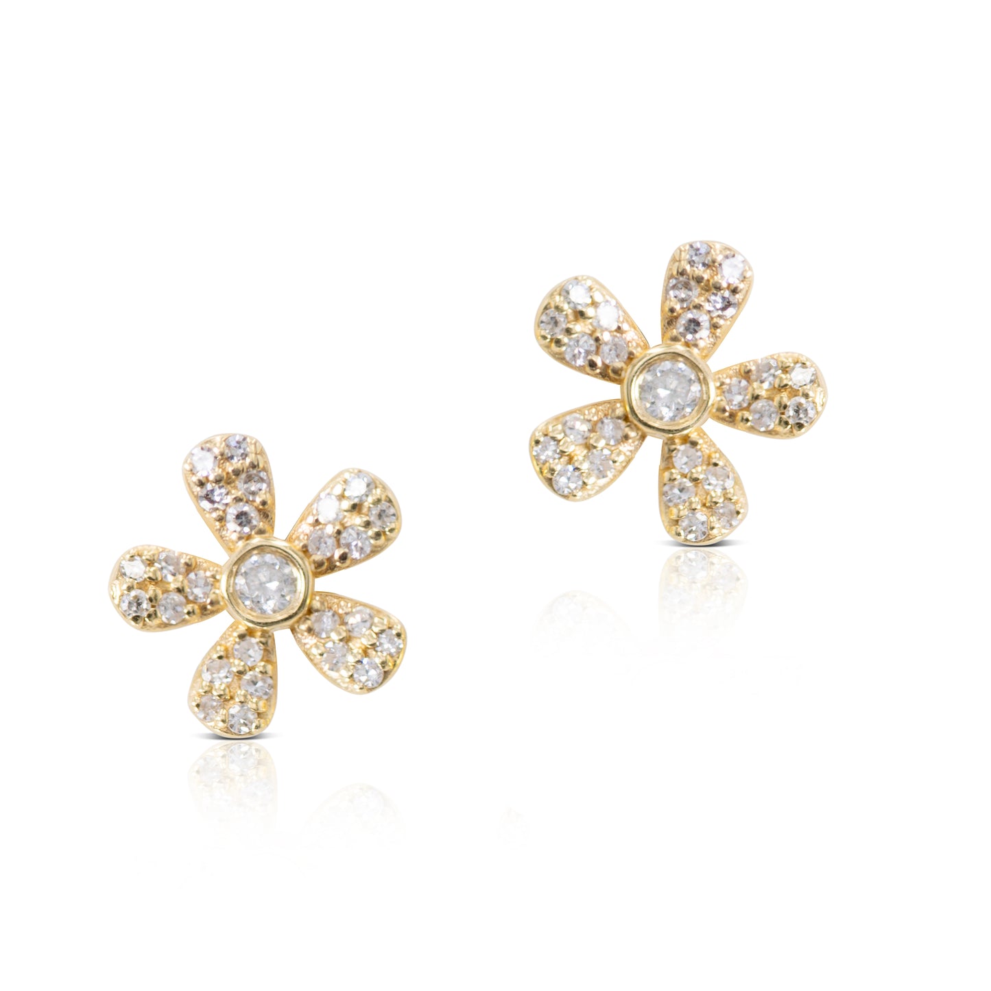 14K GOLD AND DIAMOND FLORAL EARRINGS