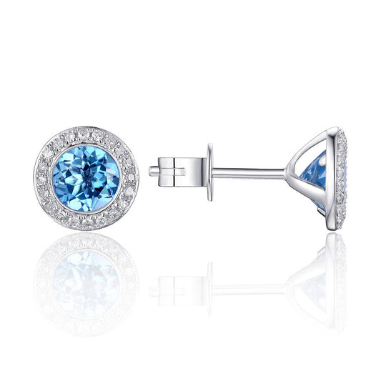 Blue Topaz, Diamond, 14K Stud Earrings