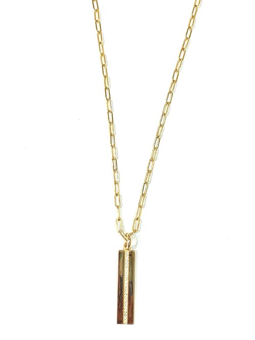 Gold Link Chain with Rectangle / CZ Pendant
