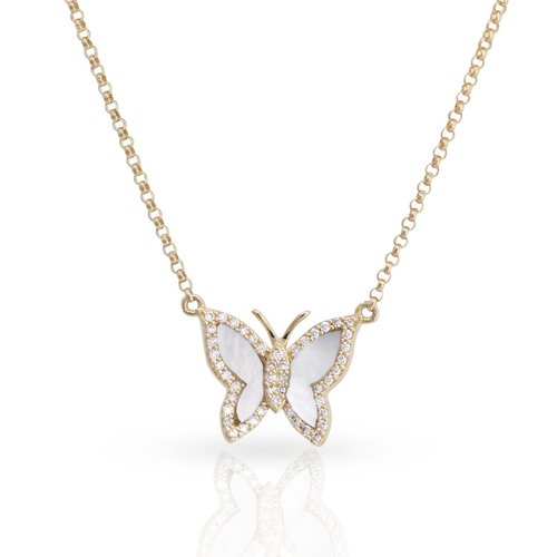 Mother of Pearl/Diamond Butterfly Necklace