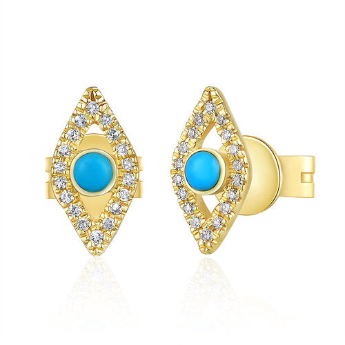 Evil Eye 14K Diamond - Turquoise Stud Earrings