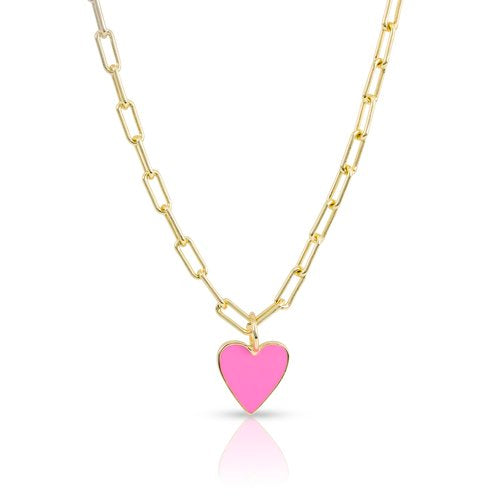 Small Pale Pink Enamel Heart Necklace